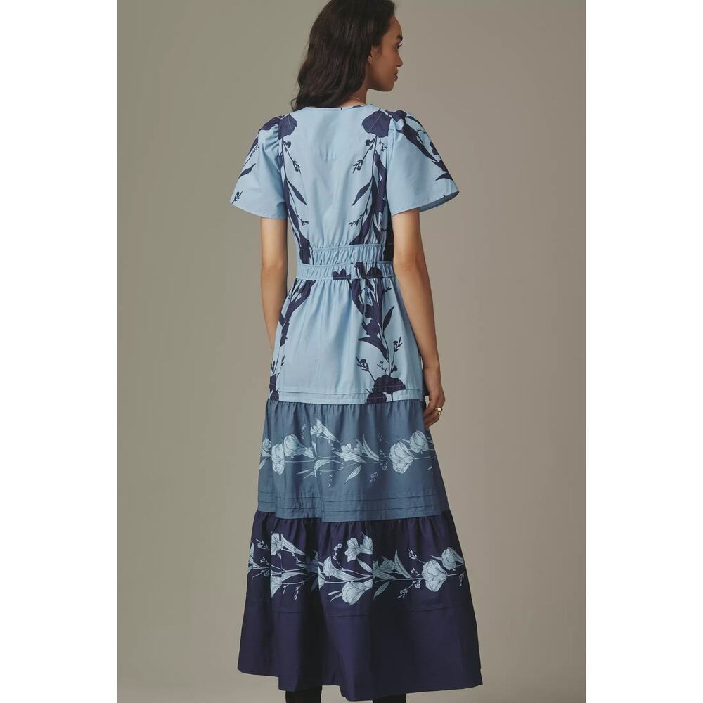 nwt by ANTHRPOLOGIE sz S Somerset Maxi Dress Soft Blue Motif - Picture 4 of 5